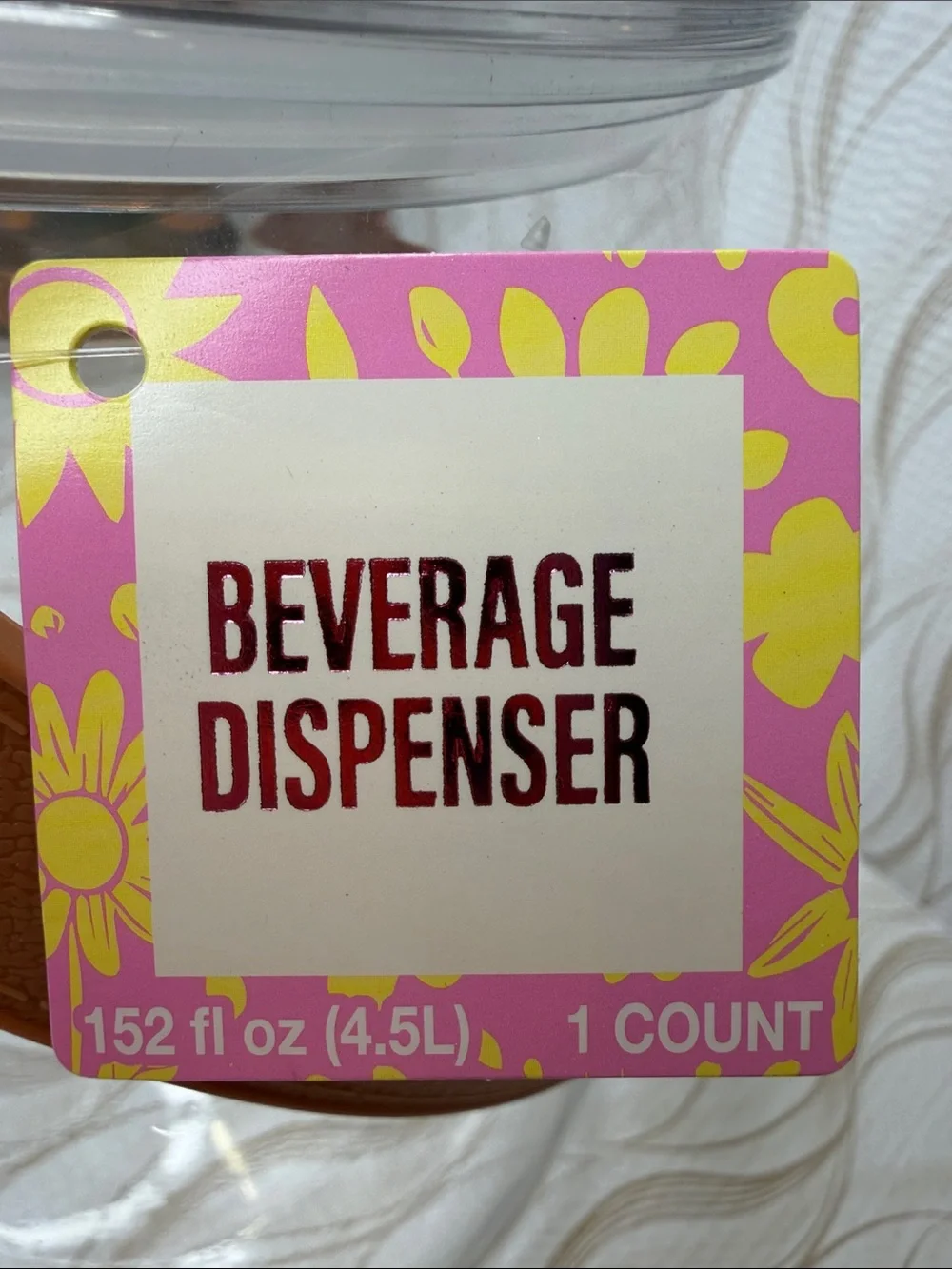 Clear Plastic Beverage Dispenser Brown Faux Leather/ Rubber Strap NWT
